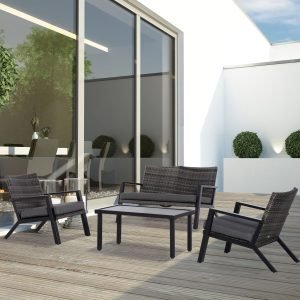 Conjunto Móveis de Jardim de 4 Peças de Móveis de Exterior com Sofá de 2 Lugares
