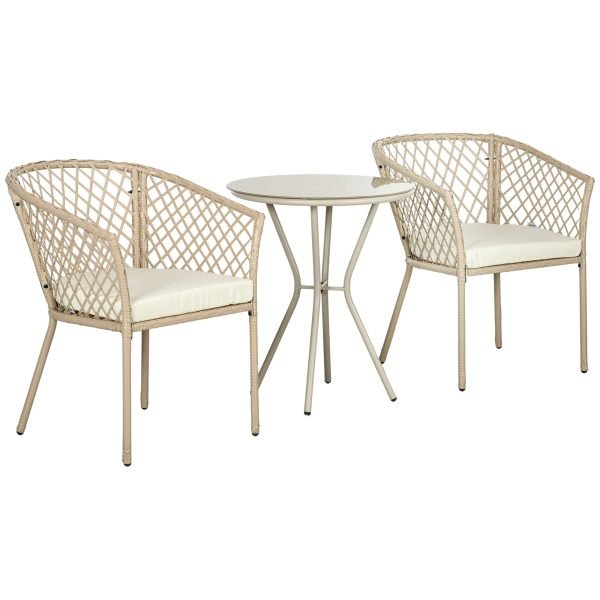 Conjunto com 2 Poltronas e 1 Mesa de Centro Redonda com Tampo de Vidro Temperado para Terraço