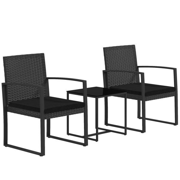 Conjunto de 1 Mesa e 2 Cadeiras de Varanda com Almofadas e Apoio para os Braços