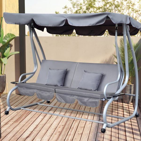 Conjunto de 2 Almofadas para Baloiço 162x47x7 cm Almofada de Assento e Encosto de 3 Lugares Cinza - Image 1