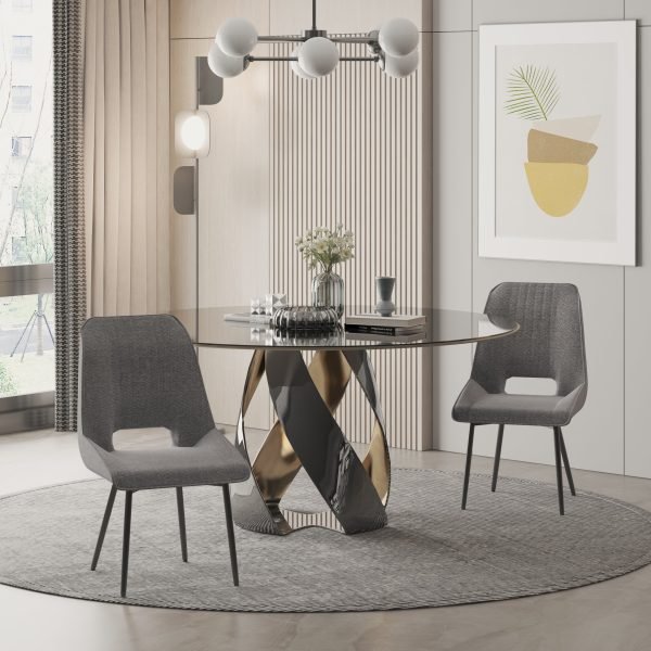 Conjunto de 2 Cadeiras de Sala de Jantar Estofadas em Linho Transpirável com Assento e Encosto Acolchoados Pés de Metal 59