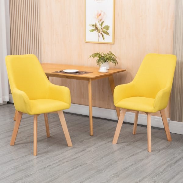 Conjunto de 2 Cadeiras de Sala de Jantar Estofadas em Linho com Encosto Alto e Pés de Madeira de Borracha. Carga Máxima 120kg 60x67