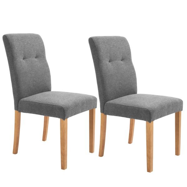 Conjunto de 2 Cadeiras de Sala de Jantar com Encosto Alto Assento Acolchoado e Estofados Tecido Transpirável com Tato de Linho 50x62x96cm Cinza
