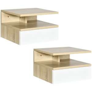 Conjunto de 2 Mesas de Cabeceira Flutuante com 1 Gaveta e Prateleira Aberta 35x32x22