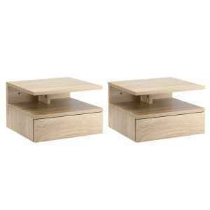 Conjunto de 2 Mesas de Cabeceira Flutuante com 1 Gaveta e Prateleira Aberta 35x32x22