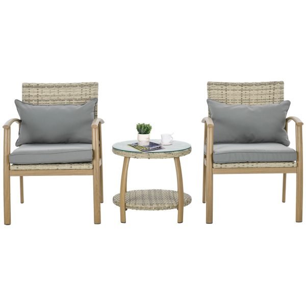 Conjunto de 3 Peças Cadeiras e Mesa em Vime com Estrutura de Alumínio Inclui 2 Cadeiras 1 Mesa de Vidro Temperado