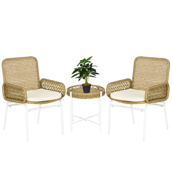Conjunto de 3 Peças Inclui 2 Cadeiras e 1 Mesa de Centro de Vime com Almofadas