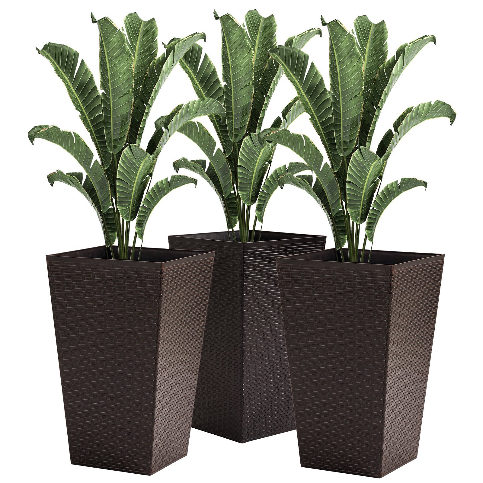 Conjunto de 3 Vasos Quadrados para Plantas Flores, 3 Vasos com Imitação de  Vime para Jardim 36,5x36,5x61cm Marrom | O Meu Jardim