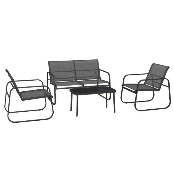 Conjunto de 4 Peças Móveis de Varanda com 2 Poltronas 1 Sofá de 2 Lugares e Mesa de Centro