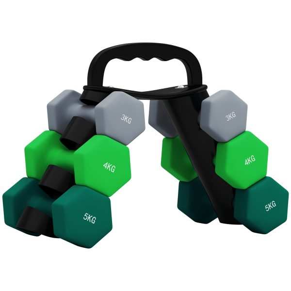 Conjunto de Halteres 2 x 3kg 2 x 4kg e 2 x 5kg com Suporte de Armazenamento Multicor