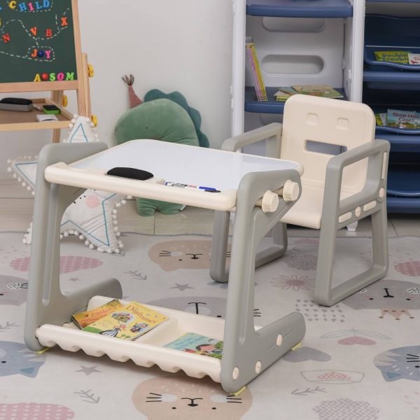 Conjunto de Mesa Conversível e Cadeira para Crianças acima de 12 Meses com 3 Marcadores e 1 Borracha 65x48x66