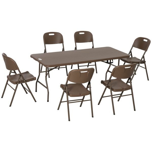 Conjunto de Mesa e 6 Cadeiras de Jardim com Imitação de Vime com Estrutura de Aço