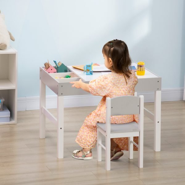 Conjunto de Mesa e Cadeira Infantil de Madeira com Bancada Amovível