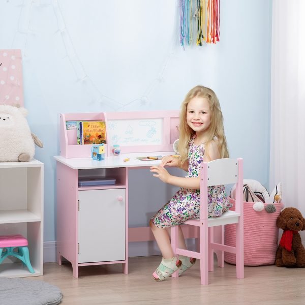 Conjunto de Mesa e Cadeira Infantil de Madeira com Quadro Branco