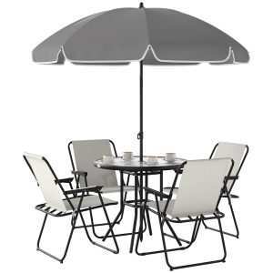 Conjunto de Mesa e Cadeiras de Jardim com 4 Cadeiras Dobráveis