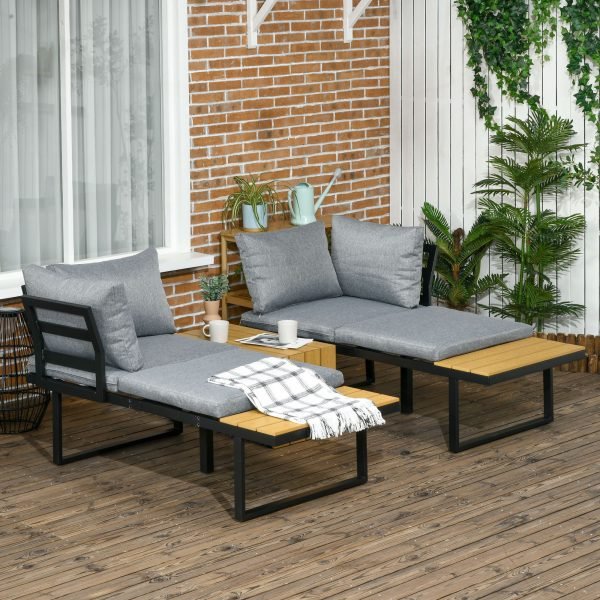 Conjunto de Móveis de Exterior Inclui 2 Sofás com Almofadas Mesa de Centro e Painel Lateral