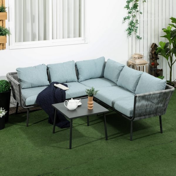 Conjunto de Móveis de Jardim 2 Sofás de 2 Lugares. Sofá de Canto Mesa de Centro com 6 Almofadas e Estrutura de Alumínio