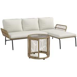 Conjunto de Móveis de Jardim de Vime com Sofá de 2 Lugares