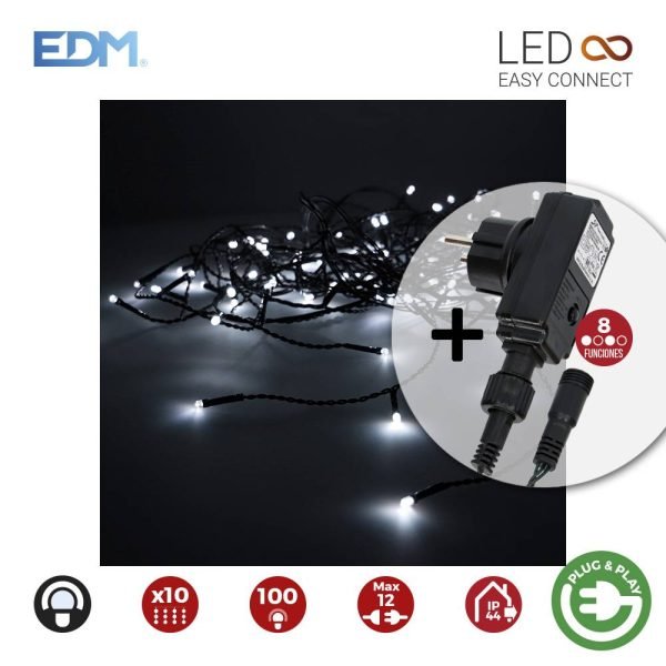 Cortina Com Programador Branco Frio 10 Faixas 100 Leds Ip44