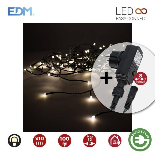 Cortina Com Programador Branco Quente 10 Faixas 100 Leds Ip4