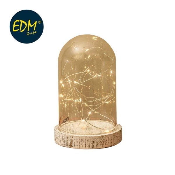 Cupula De Vidro Com Base De Madeira Vintage 20 Leds 3Xaa 10X