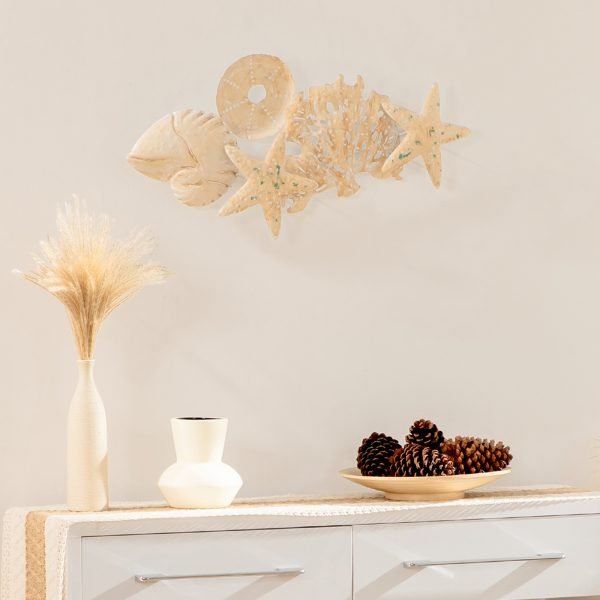 Decoração de Parede de Metal 3D com Conchas Estrela do Mar Coral 66x30