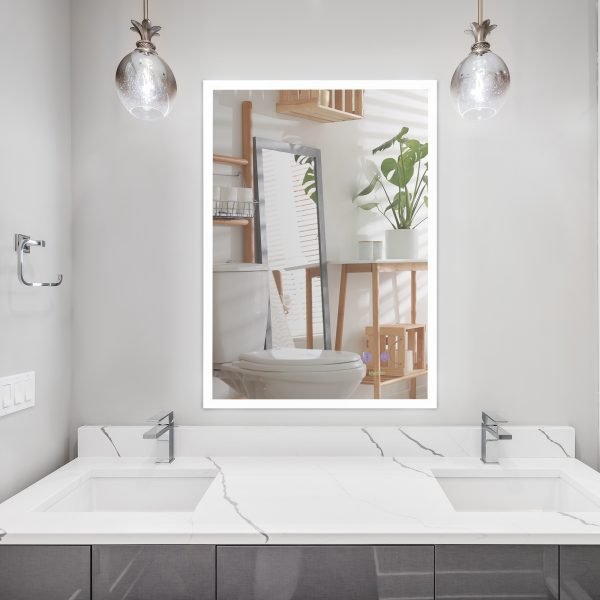 Espelho Casa de Banho com Luz LED Espelho de Parede com Iluminação 70x50cm Interruptor Tátil 3 Luzes Ajustáveis Função Anti-Embaciamento