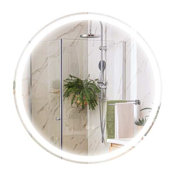 Espelho de Casa Banho com Luzes LED Ajustáveis Ø60 cm Parede Redondo Função Memória Anti-embaciamento e Interrutor Tátil para Sala Entrada Prata