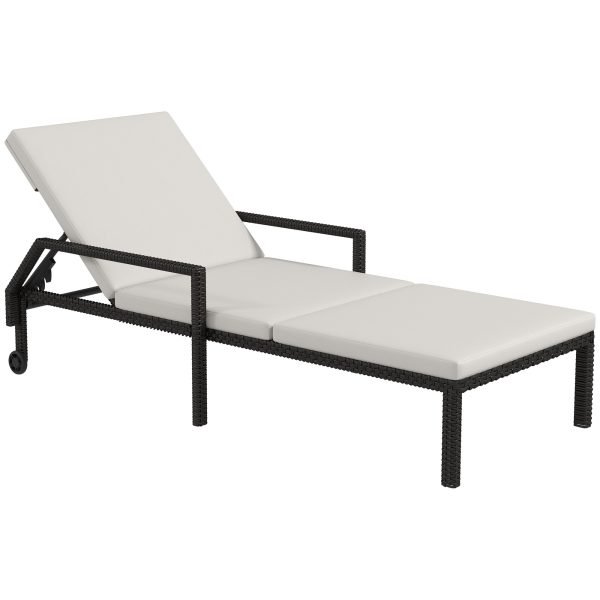 Espreguiçadeira de Vime Chaise Longue de Jardim com Encosto Ajustável em 5 Posições Carga 120 kg 73x200x48 cm