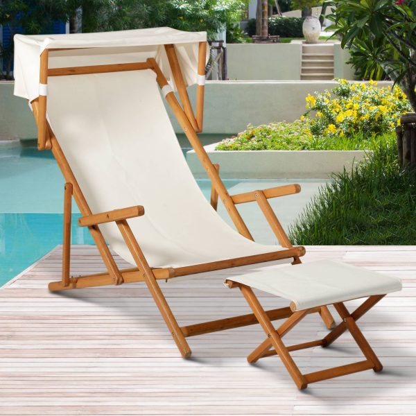 Espreguiçadeira com Parasol de jardim com apoio para os pés