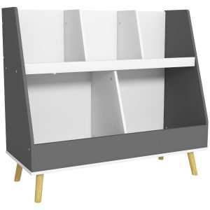 Estante Infantil para Brinquedos Organizador Crianças de 2 Níveis com 5 Compartimentos e Pés Madeira Pinho Sala Jogos 80x34x72