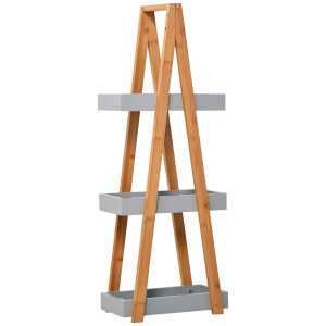 Estante de Bambú para Casa Banho com 3 Prateleiras Armazenamento Móvel Organizador Cozinha Sala Estar Lavanderia 30x18x81cm Madeira e Cinza