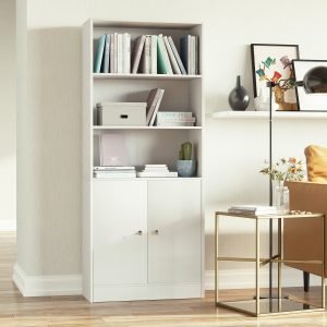 Estante para Livros com 3 Compartimentos Abertos e 1 Armário com Prateleira Ajustável Armazenamento para Sala de Estar Escritório 70x29