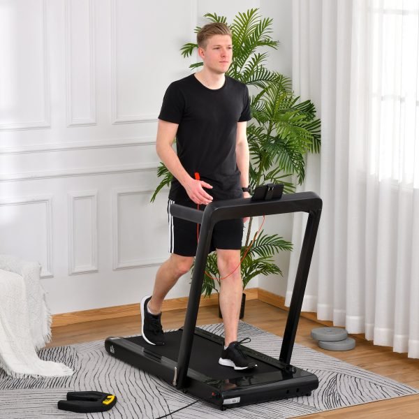Esteira elétrica dobrável de 1-12km / h portátil com tela de LED controle remoto Bluetooth Rodas de transporte 134x66x107 cm Preto