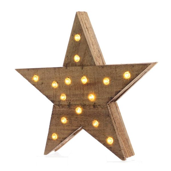 Estrela De Madeira Com 15 Leds 6X30X29Cm. Funciona Com 3 Pil