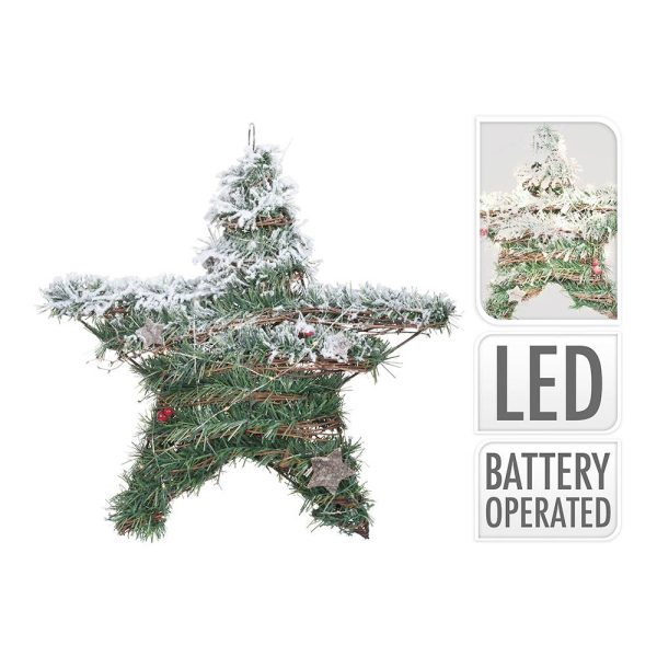 Estrella Decorativa De Rattan Com Led 40Cm Com Arando Vermel
