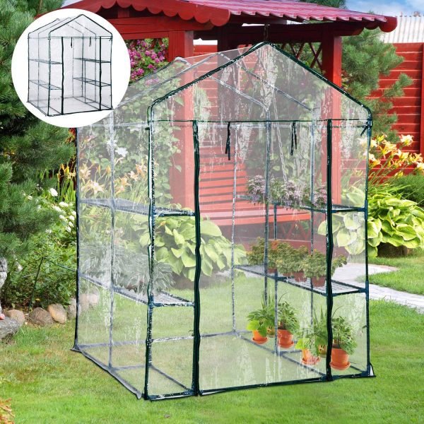 Estufa Transparente de jardim Viveiro Caseiro Platas com 3 Andares 143x143x195cm