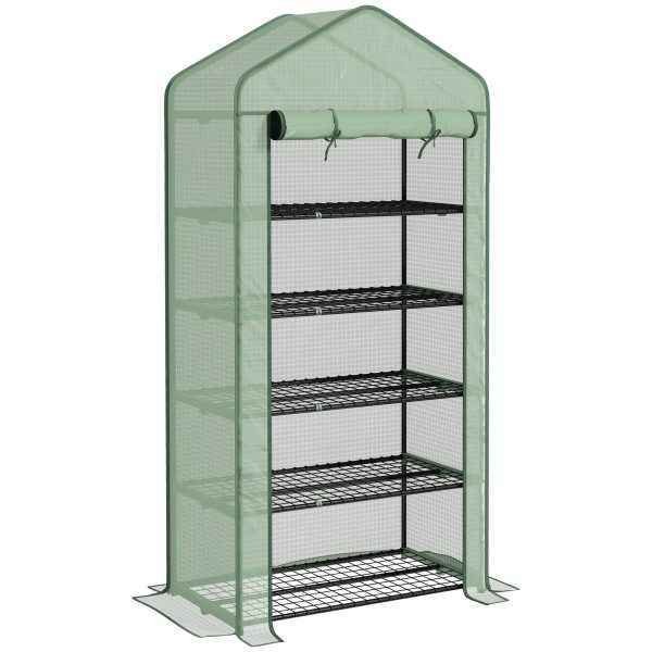 Estufa de Jardim de 5 Prateleiras com 1 Porta com Fecho de Correr Anti-UV 90x49x193 cm