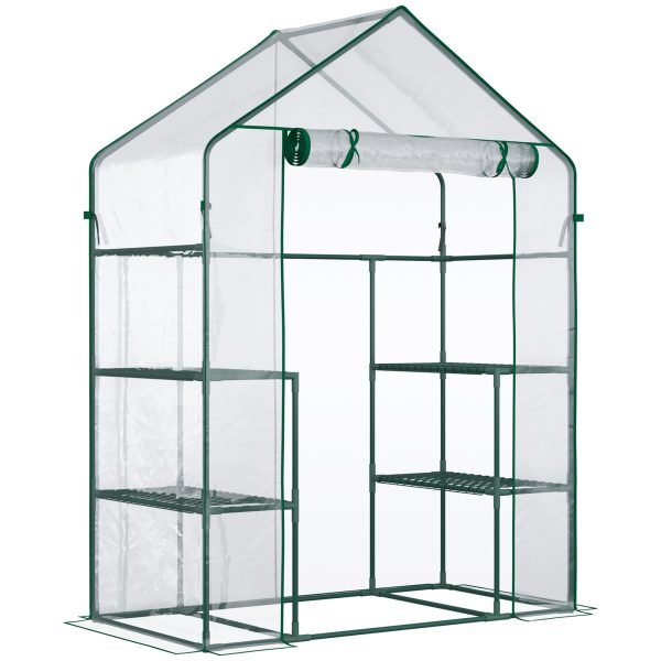 Estufa de Terraço com 4 Prateleiras 1 Porta com Fecho de Correr 142x73x195 cm