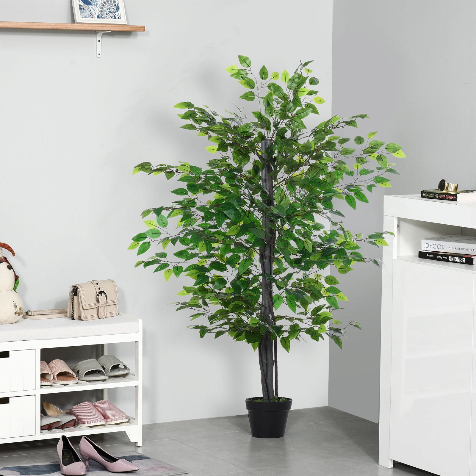 Planta Artificial Ficus artificiais com 145 cm de altura 756 folhas com  vaso para decoração interior e exterior, Cor verde | O Meu Jardim