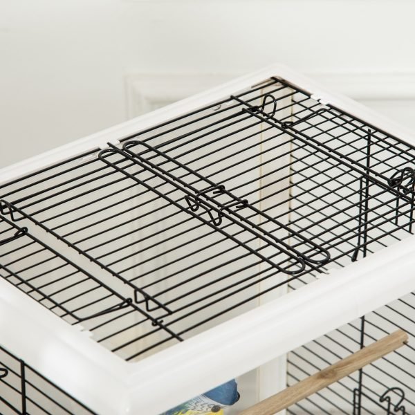 Gaiola para Passáros com Suporte Desmontável  com 4 Rodas, Teto com Abertura, 2 Comedouros, 2 Poleiros e Bandeja Removível 47x35x106,5cm Branco - Imagem 4