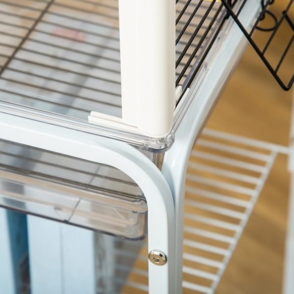 Gaiola para Passáros com Suporte Desmontável  com 4 Rodas, Teto com Abertura, 2 Comedouros, 2 Poleiros e Bandeja Removível 47x35x106,5cm Branco - Imagem 6