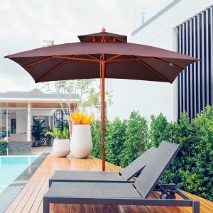 Grande Guarda-sol de Jardim com Design de Dois Níveis em Poliéster 3x3m Castanho