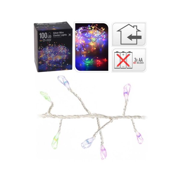Grinalda A Pilhas Multicor 100 Micro Leds Com Cabo Prateado
