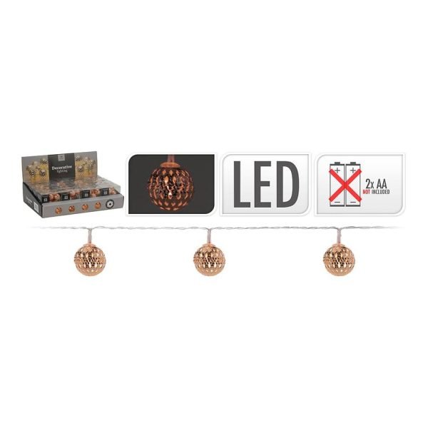 Grinalda Branco Quente 10 Leds Com Bolas Cor Cobre (2