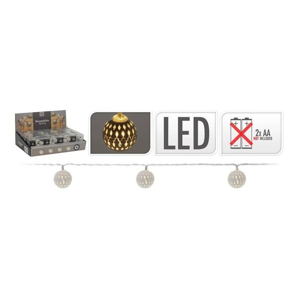 Grinalda Branco Quente 10 Leds Com Bolas Prateadas (2