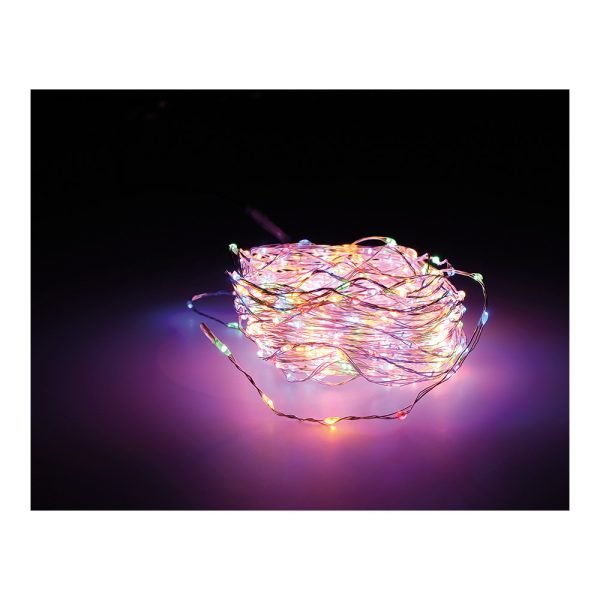 Grinalda Micro Led Extra Dense Multicor Intermitente 14M 567L Cabo Prateado.