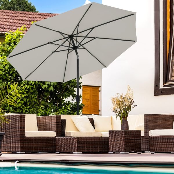 Guarda Sol Ø264x253cm com Proteção UV+50 de Alumínio Inclinável com Manivela para Exterior Bege