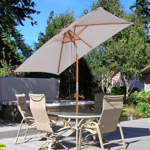 Guarda-sol Parasol 200x150cm Madeira de bambu para jardim Pátio Praia Ângulo de inclinação