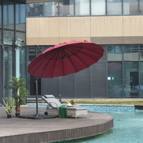 Guarda-sol de jardim com 300cm de diâmetro com manivela e poste giratório 6 posições Base Cruzada Incluída - Vermelho - Image 1